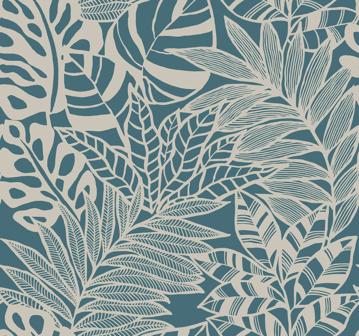 Jungle Leaves Wallpaper - Teal Wallpaper