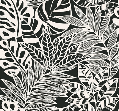 Jungle Leaves Wallpaper - Black/White Wallpaper