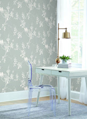 Imperial Blossoms Branch Wallpaper - Gray/White