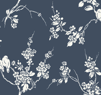 Imperial Blossoms Branch Wallpaper - Navy Wallpaper
