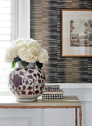 Mekong Stripe Wallcovering - Charcoal and Taupe
