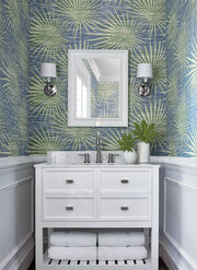 Palm Frond Wallcovering - Navy and Green