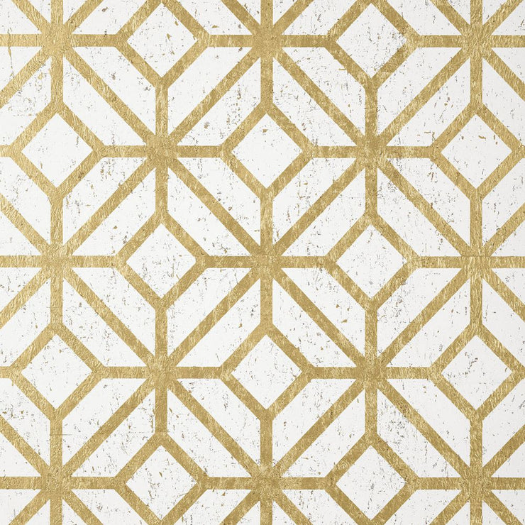 Mamora Trellis Cork - White on Metallic Gold Wallpaper