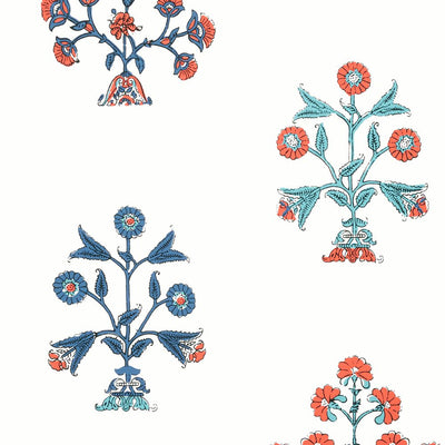 Indian Flower - Coral and Blue Wallpaper
