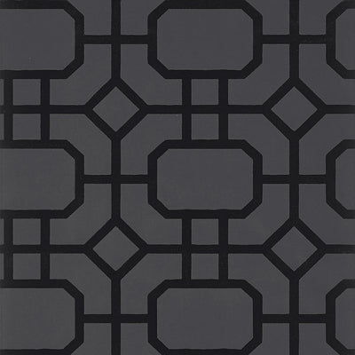 Portier Flock - Black on Charcoal Wallpaper