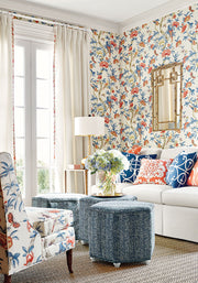 Giselle Wallcovering - Blue and Coral