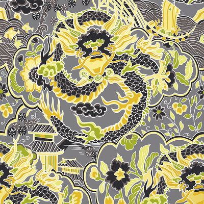 Imperial Dragon - Charcoal and Yellow Wallpaper