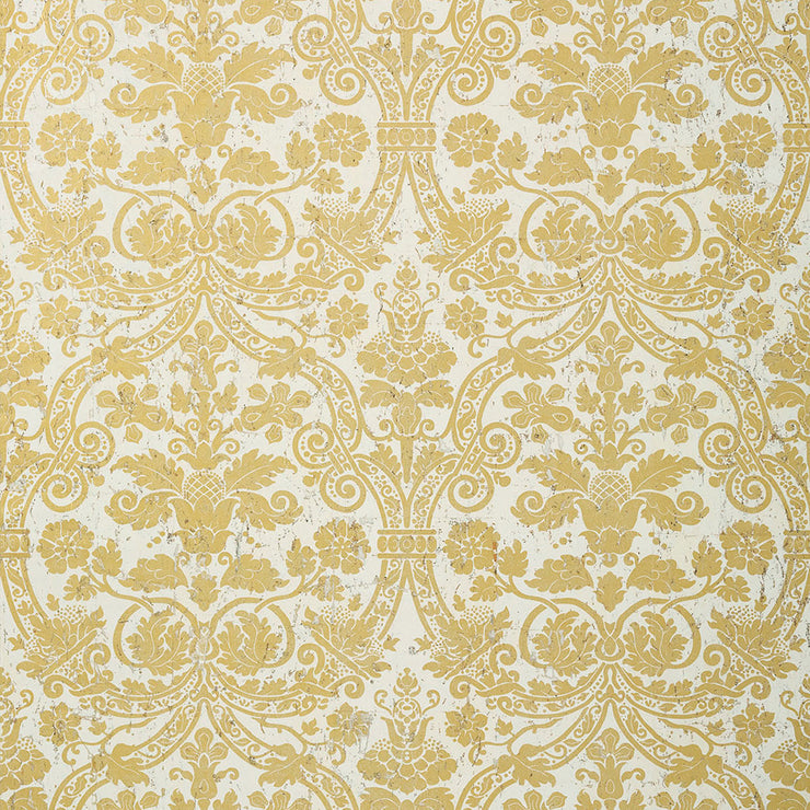 Curtis Damask - Metallic Gold on White Wallpaper