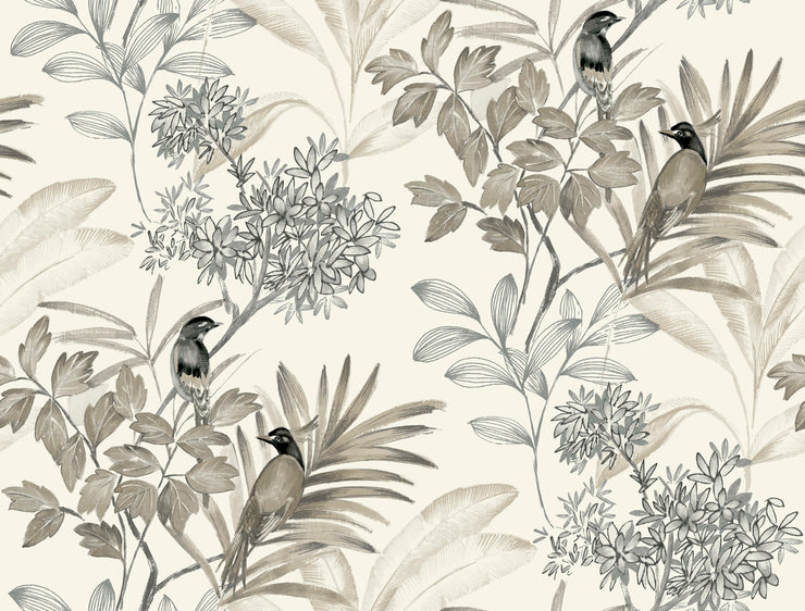 Handpainted Songbird Wallpaper - Gray Wallpaper