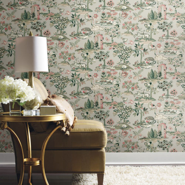 Kingswood Wallpaper - Taupe/Coral